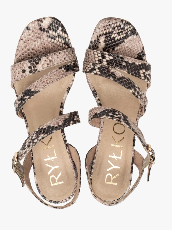 Damen Sandalen mit Schlangenhautmuster und Absatz