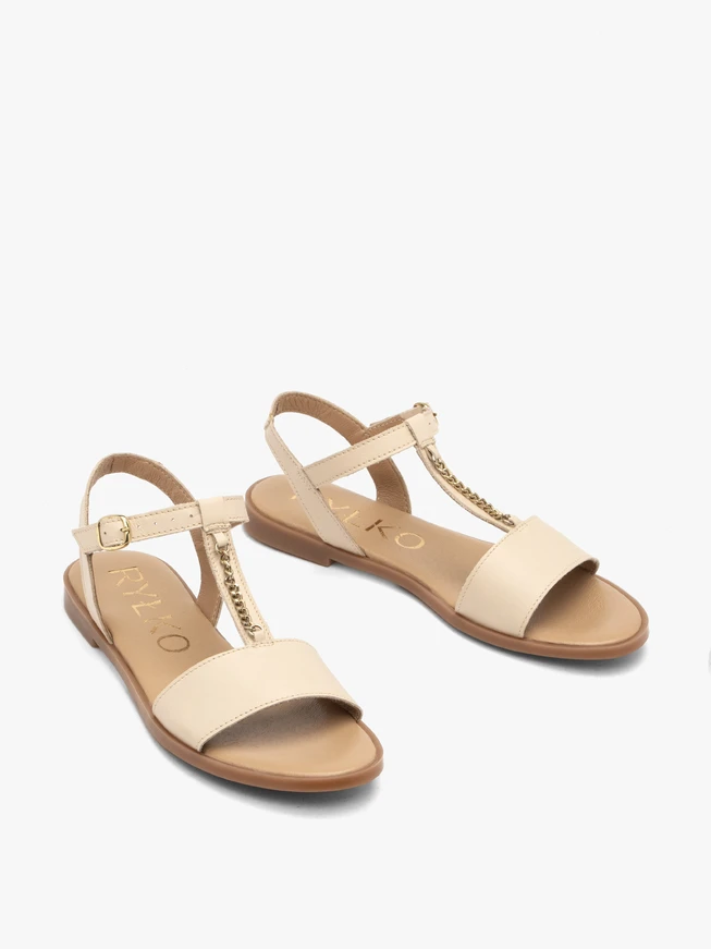 Flache Damen-Sandalen in Creme