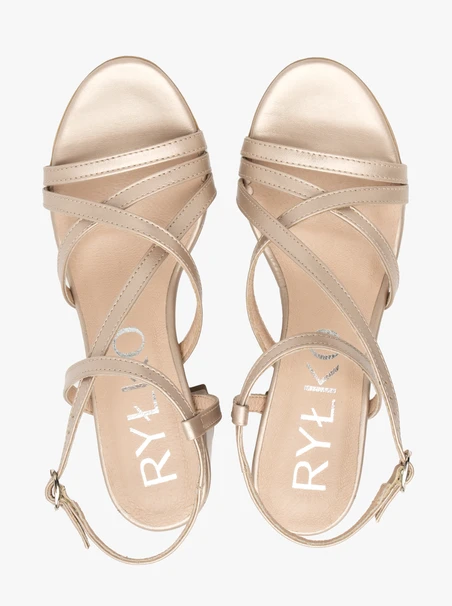 Damen-Sandalen aus Platin mit kräftigem Absatz