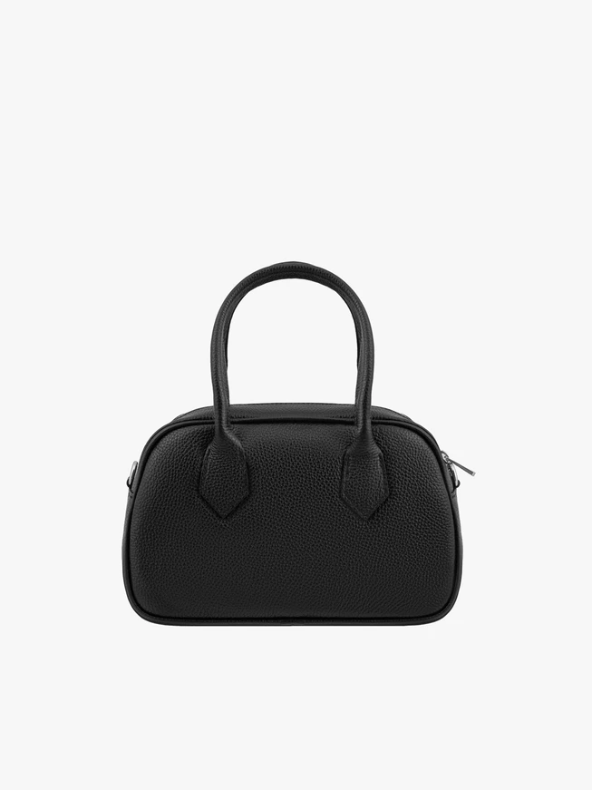 Kleine schwarze Handtasche aus Leder und Velours