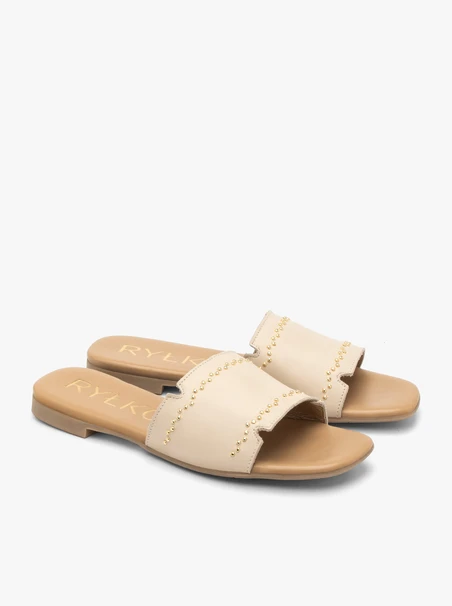 Cremefarbene Damen-Flip-Flops aus Leder