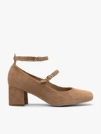 Hellbraune Pumps mit zwei Riemen