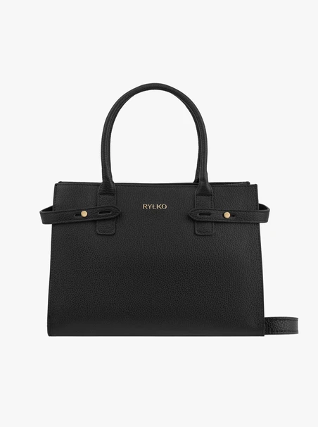 Large black structured leather handbag