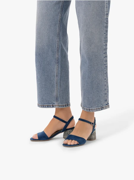 Navy block-heel sandals with wrapped design
