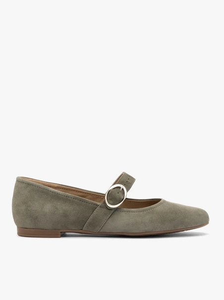 Olivefarbene Ballerinas mit silberner Schnalle