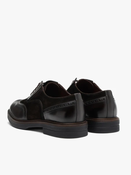 Dark Brown Men’s Lace-Up Shoes Patent &amp; Suede Leather