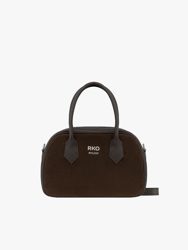 Kleine braune Bowlingtasche aus Veloursleder