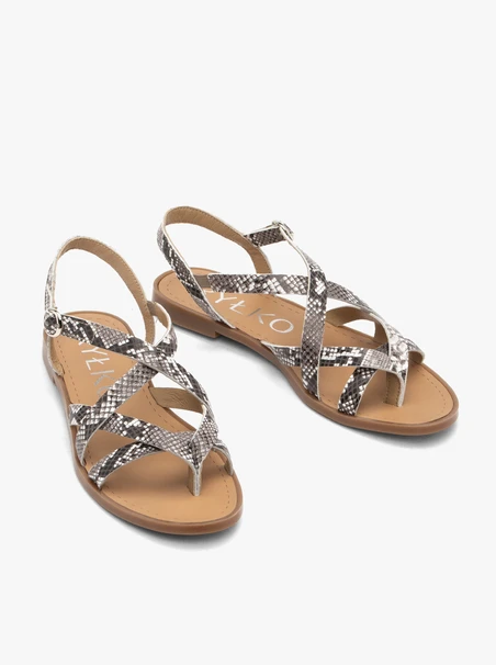 Flache Damensandalen mit Schlangenhautmuster