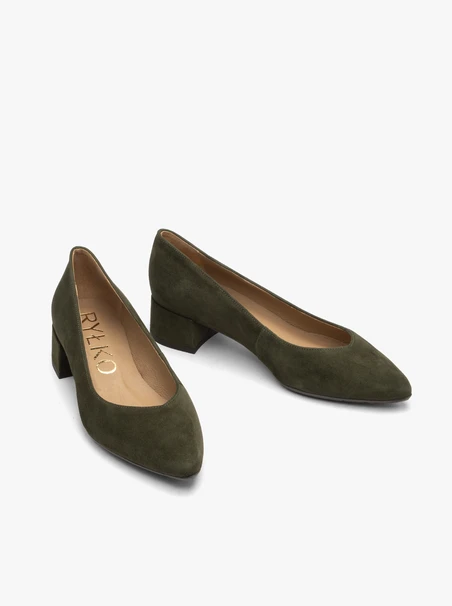 Dunkelgrüne Damen-Pumps mit Blockabsatz