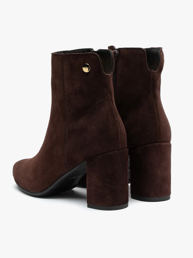 Burgundy suede stiletto ankle boots