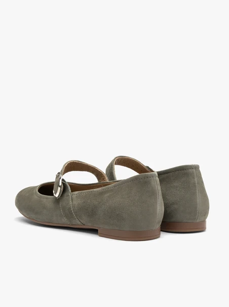 Olivefarbene Ballerinas mit silberner Schnalle