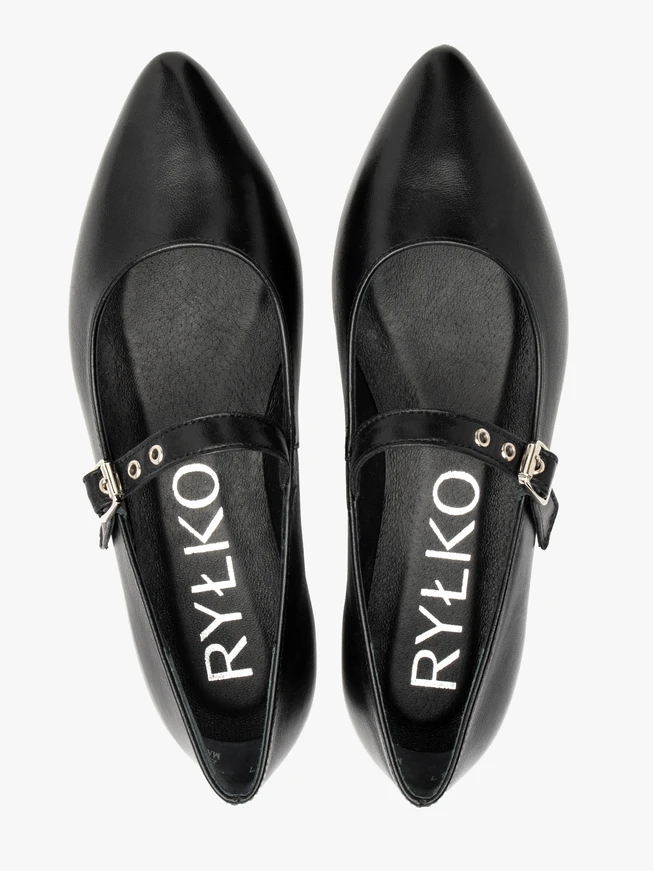 Schwarze Ballerinas mit Schnalle und spitzer Nase