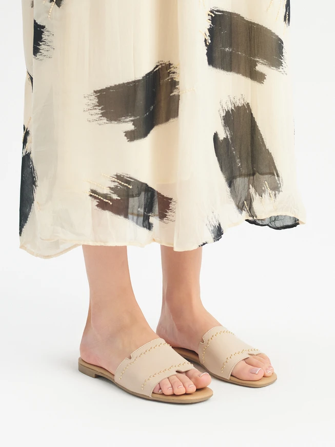 Cremefarbene Damen-Flip-Flops aus Leder