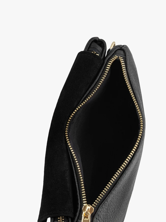 Kleine schwarze Handtasche aus Leder und Velours