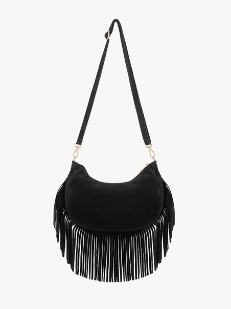 Schwarze Boho-Handtasche mit Quasten