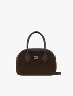 Kleine braune Bowlingtasche aus Veloursleder
