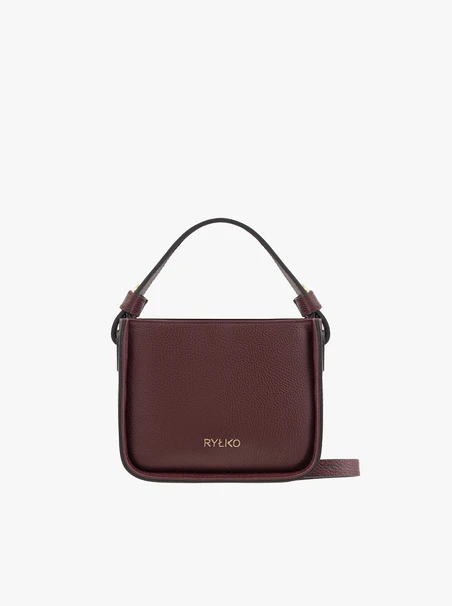 Burgundy leather handbag with strap and handle
