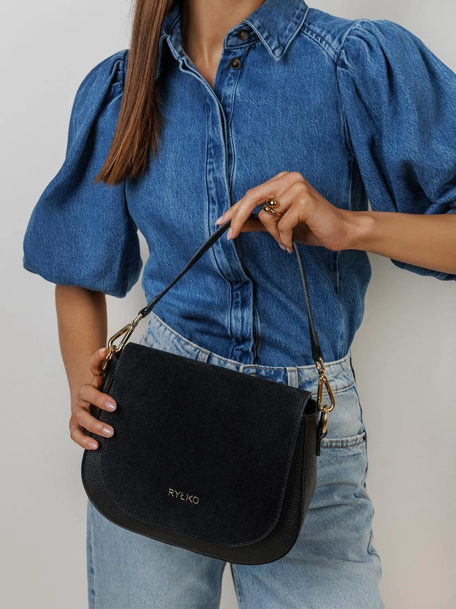 Handtasche aus schwarzem Leder und Velours