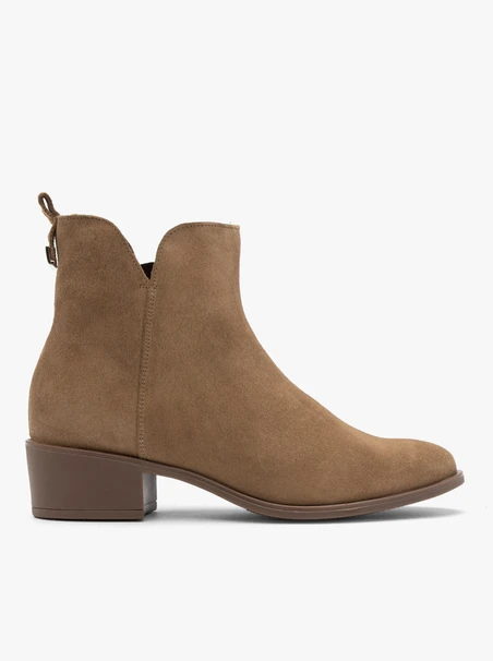 Beige women’s ankle boots with decorative shaft