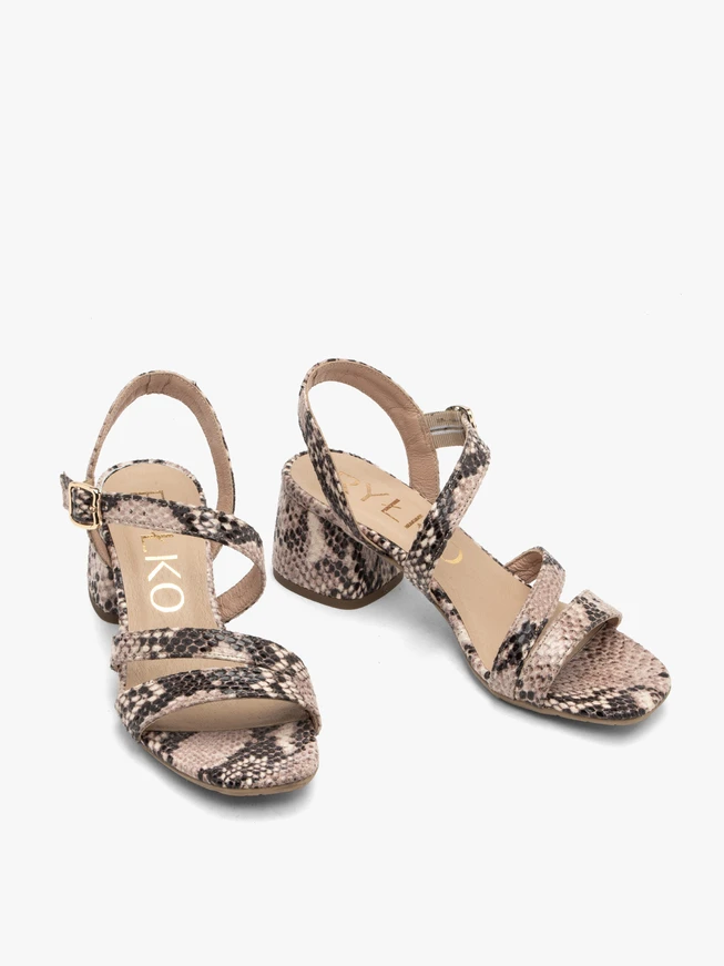 Damen Sandalen mit Schlangenhautmuster und Absatz