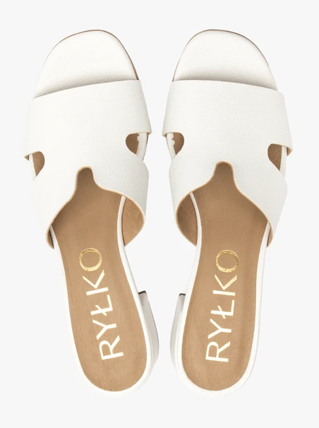 White small-heel slides