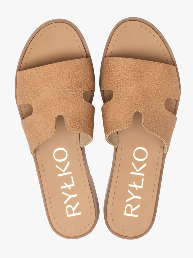 Beigefarbene Damen-Flip-Flops mit Aussparungen