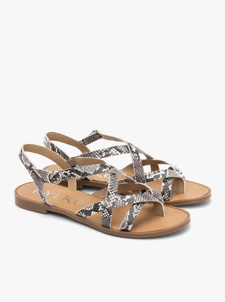 Flache Damensandalen mit Schlangenhautmuster