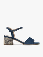 Navy block-heel sandals with wrapped design