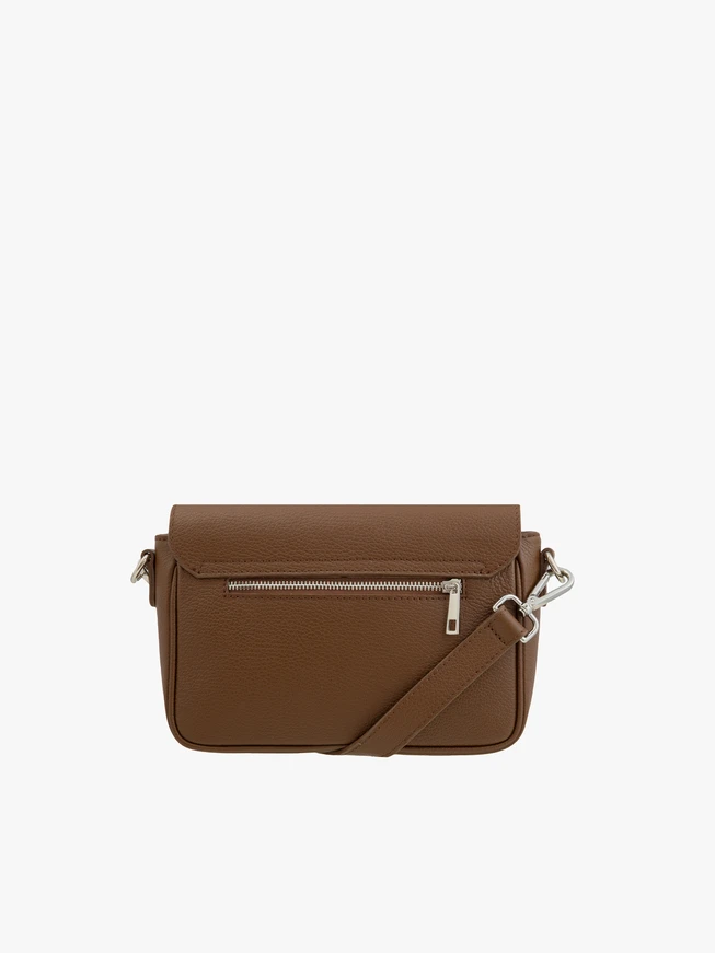 Kleine braune Handtasche aus genarbtem Leder und Velours