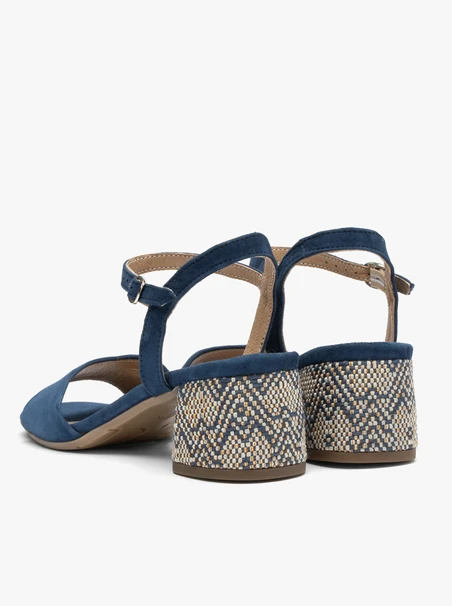 Marineblaue Sandalen mit dekorativem Blockabsatz