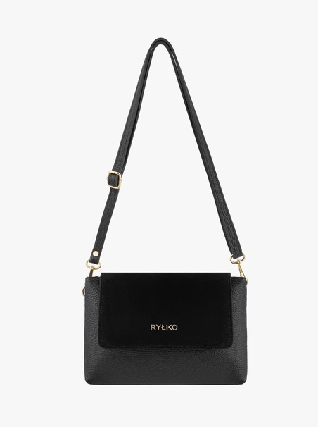 Kleine schwarze Handtasche aus Leder und Velours
