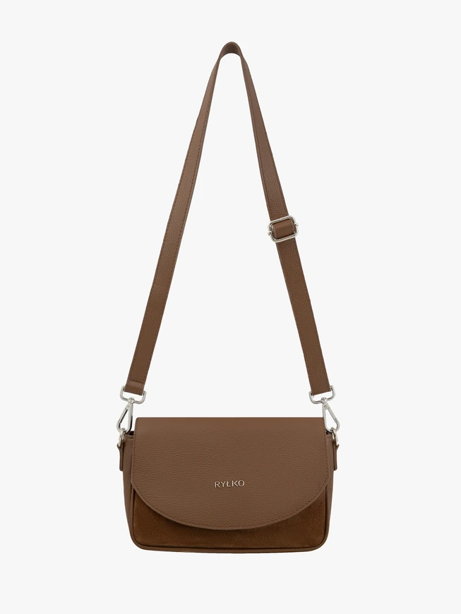 Kleine braune Handtasche aus Vollnarbenleder und Velours
