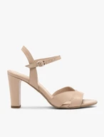 Beigefarbene Sandalen mit klobigem Stilettoabsatz