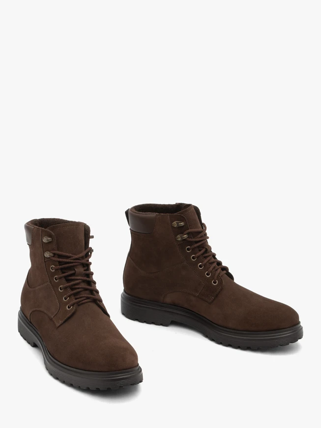 Dunkelbraune kombinierte Lederstiefel
