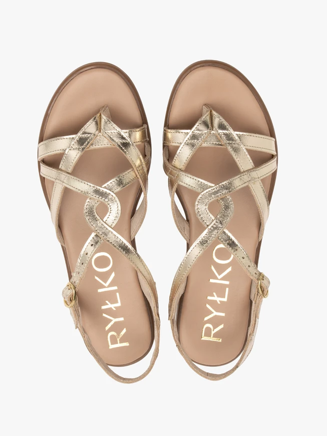 Flache Damen-Sandalen aus Platin