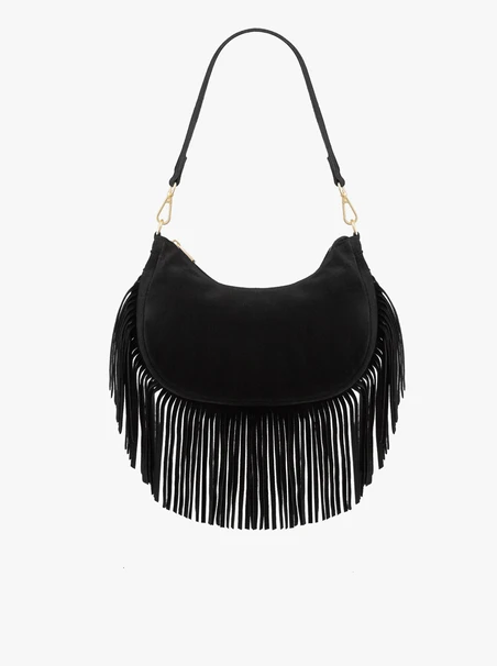Schwarze Boho-Handtasche mit Quasten