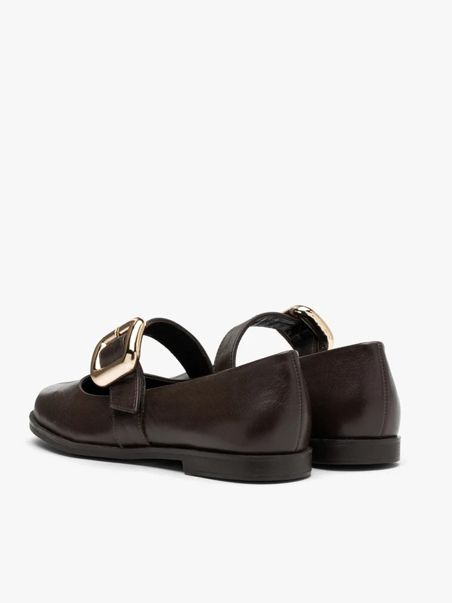 Braune Mary Jane Ballerinas mit Schnallenverzierung