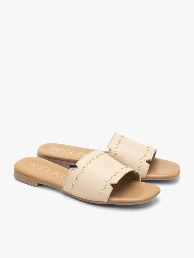Cremefarbene Damen-Flip-Flops aus Leder