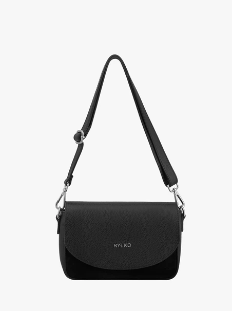 Schwarze klassische Handtasche aus Leder und Velours