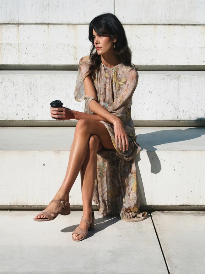 Beige block-heel sandals