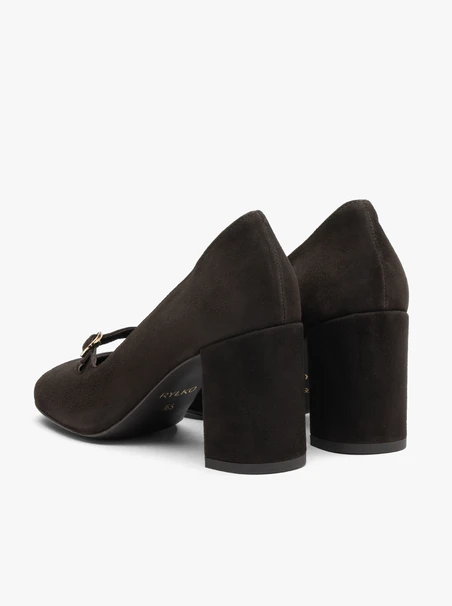 Braune Velours-Pumps mit Riemen
