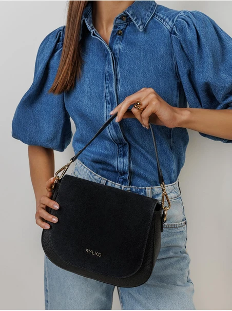 Handtasche aus schwarzem Leder und Velours