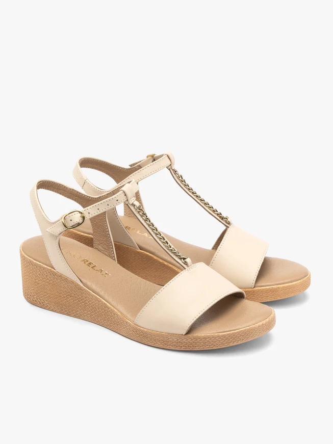Cremefarbene Damen-Kettensandalen