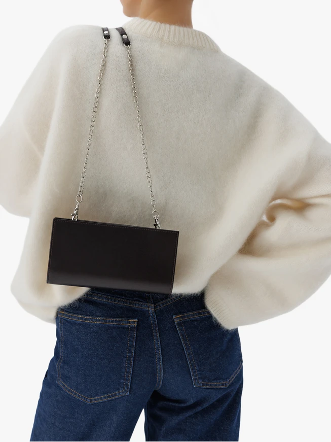 Dunkelbraune Ketten-Clutch-Tasche