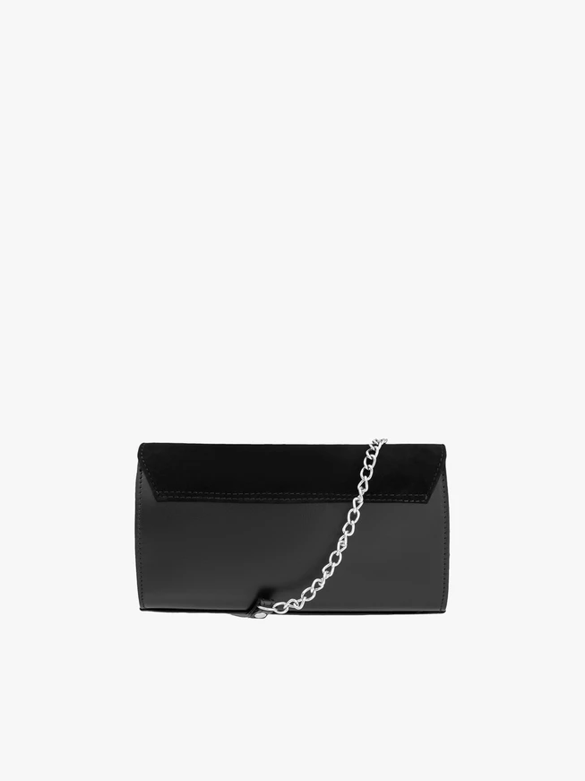 Schwarze Leder-Ketten-Clutch-Tasche
