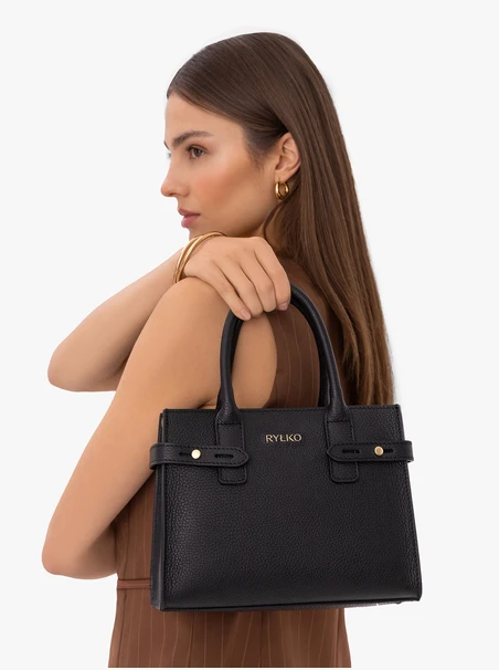 Black grain leather handbag