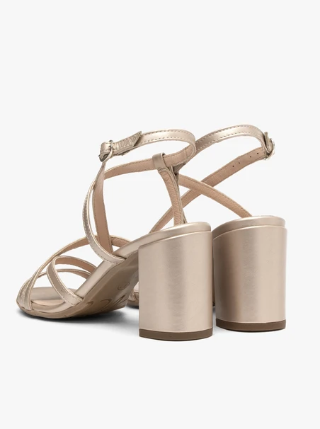 Damen-Sandalen aus Platin mit kräftigem Absatz
