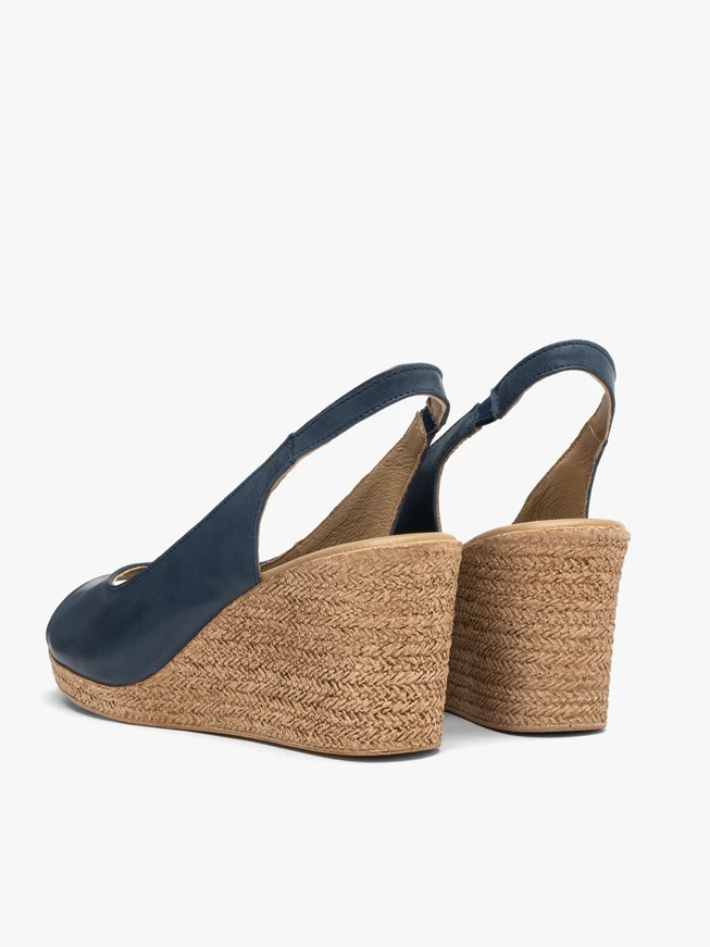 Marineblaue Damensandalen mit Schnurabsatz