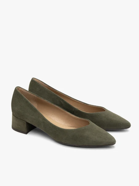 Dunkelgrüne Damen-Pumps mit Blockabsatz