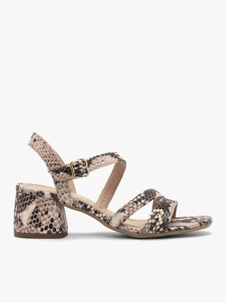 Damen Sandalen mit Schlangenhautmuster und Absatz